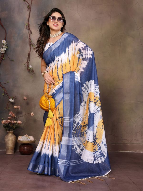 Pink Cotton Linen Saree with White Stripes and Floral Pallu