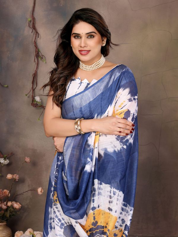 Pink Cotton Linen Saree with White Stripes and Floral Pallu