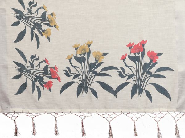 Ivory White Cotton Linen Saree with Grey and Floral Prints
