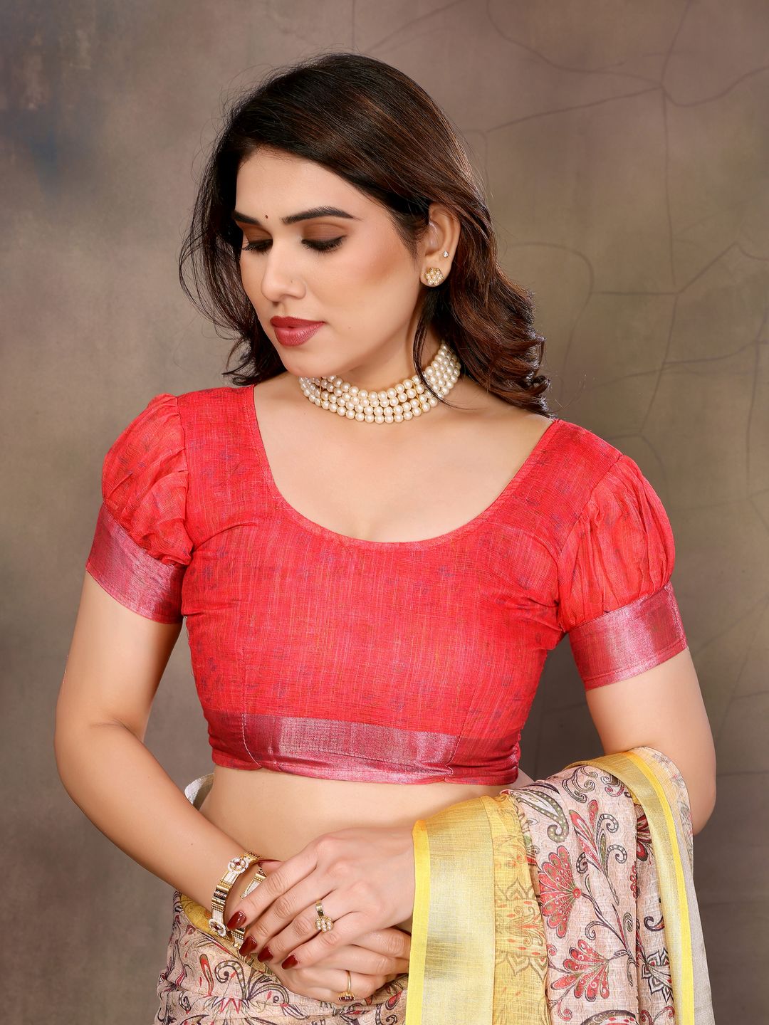 Mustard Yellow Cotton Linen Saree with Multicolour Floral Pallu