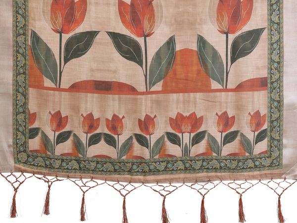 Cream Cotton Linen Floral Digital Print Saree with Designer Border