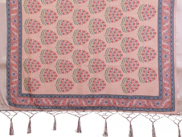 Peach Pink Cotton Linen Saree with Floral Digital Print