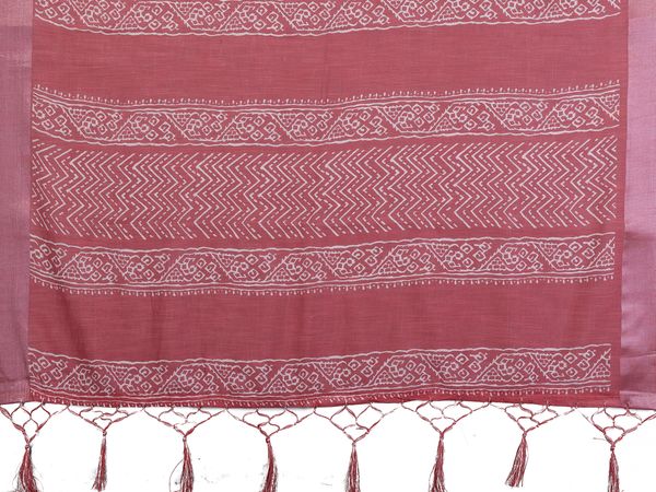 Dusty Rose Pink Cotton Linen Saree with White Digital Prints