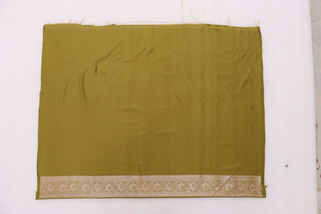 Mehndi Green Satin Silk Saree with Golden Paisley Jacquard Border