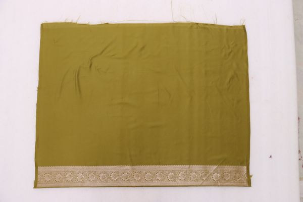 Mehndi Green Satin Silk Saree with Golden Paisley Jacquard Border