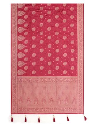 Rani Pink Satin Silk Saree with Golden Paisley Jacquard Border