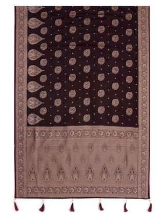 Dark Brown Satin Silk Saree with Golden Paisley Jacquard Border