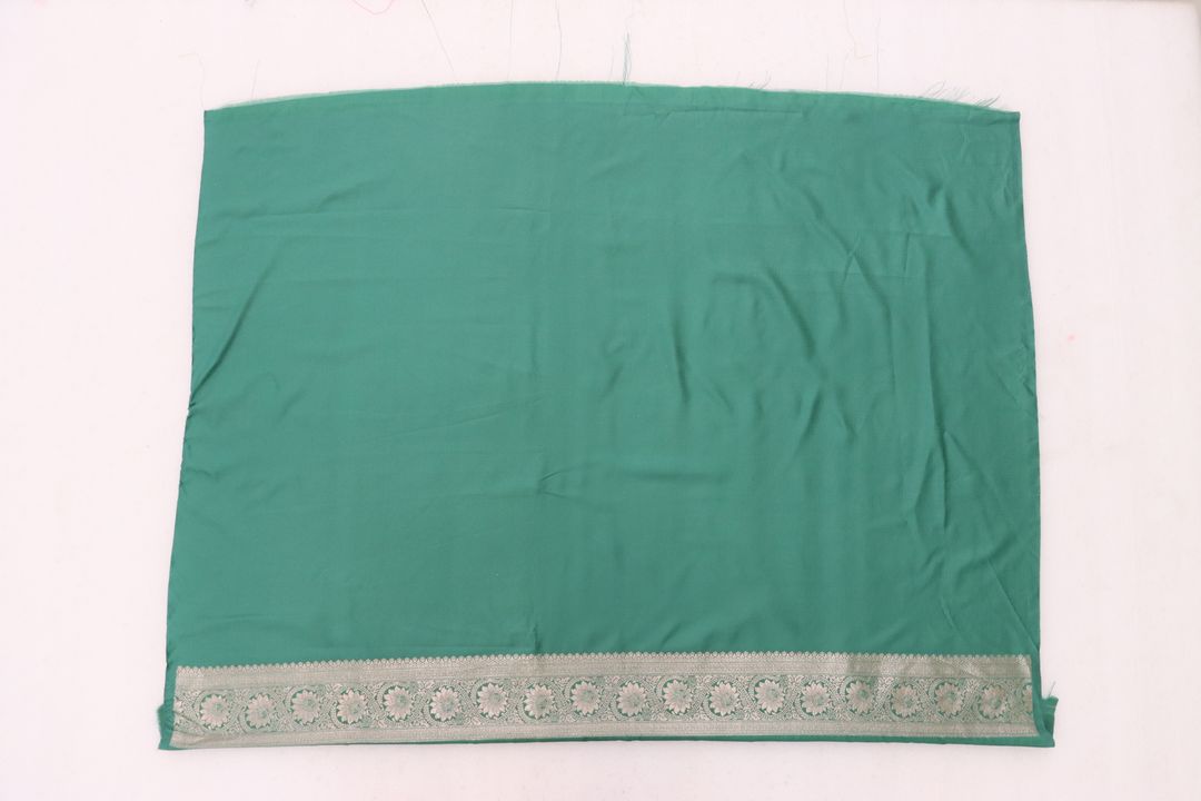 Teal Green Satin Silk Saree with Golden Paisley Jacquard Border
