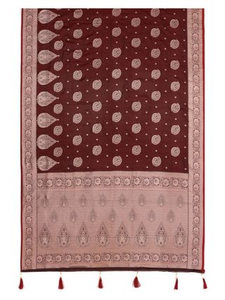 Maroon Satin Silk Saree with Golden Jacquard Paisley Weave