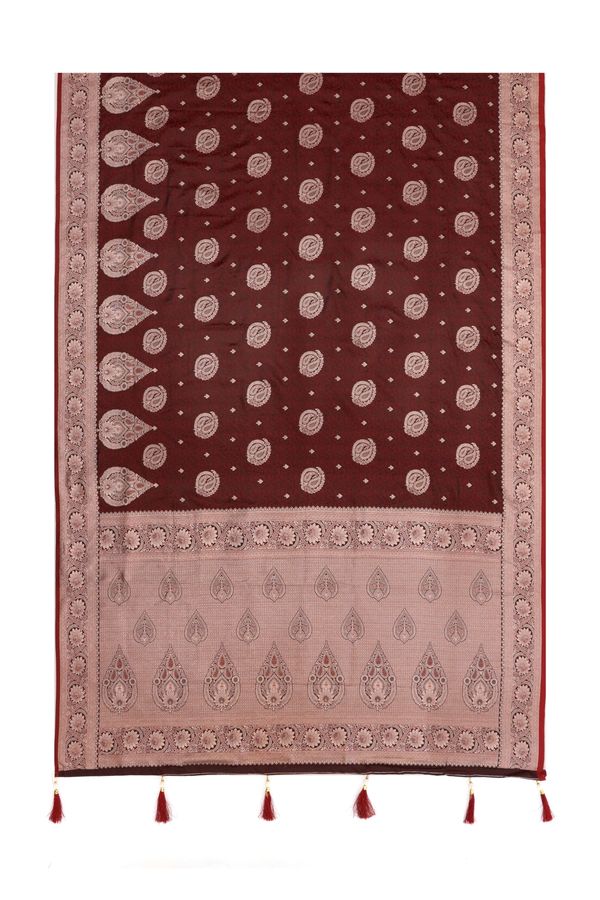 Maroon Satin Silk Saree with Golden Jacquard Paisley Weave