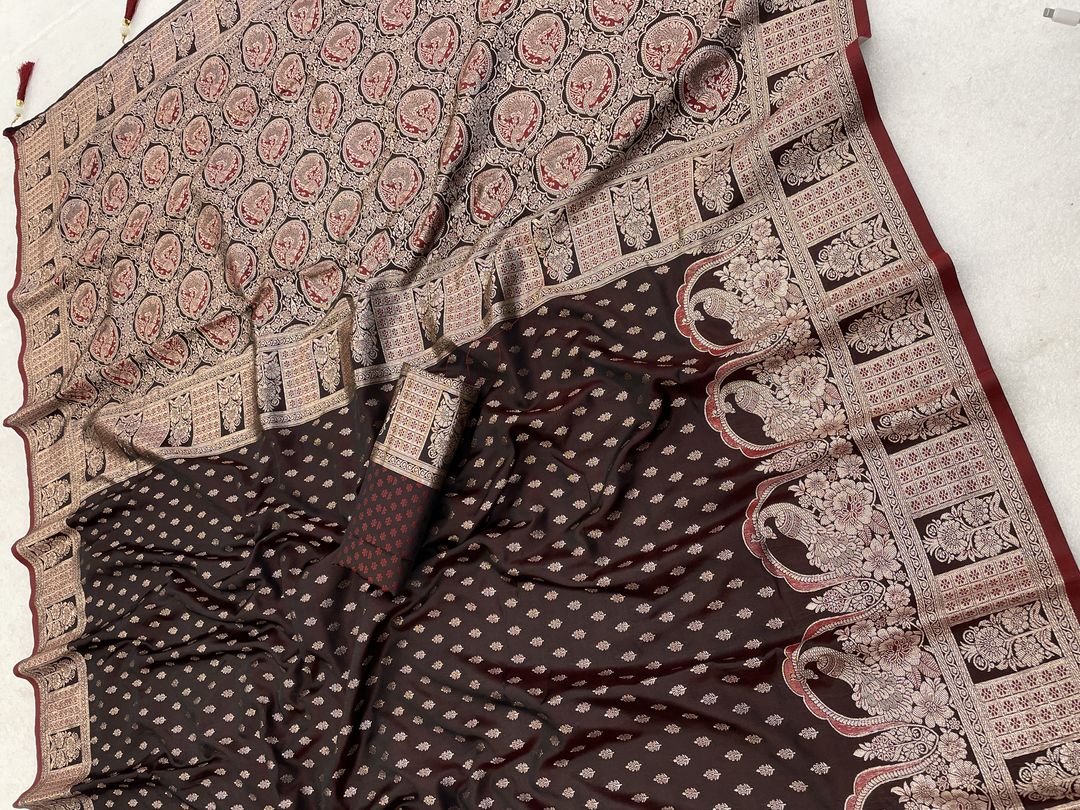 Maroon Antique Gold Zari Satin Silk Saree Online