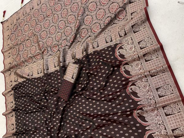 Maroon Antique Gold Zari Satin Silk Saree Online