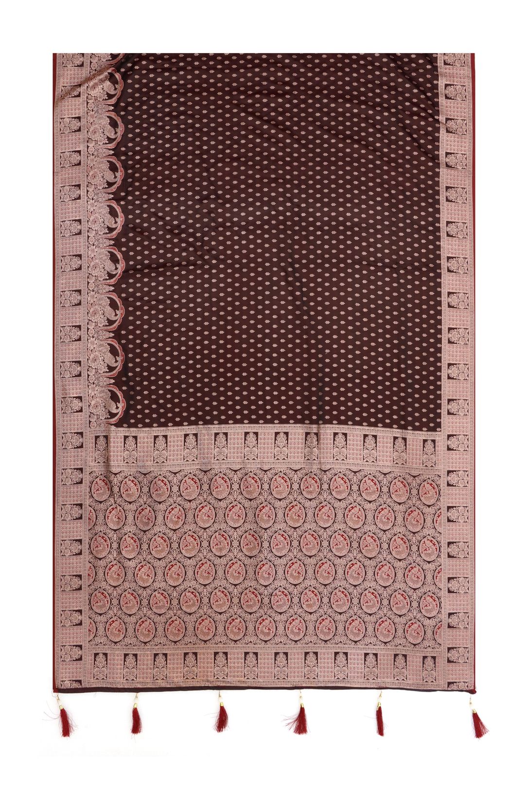 Maroon Antique Gold Zari Satin Silk Saree Online