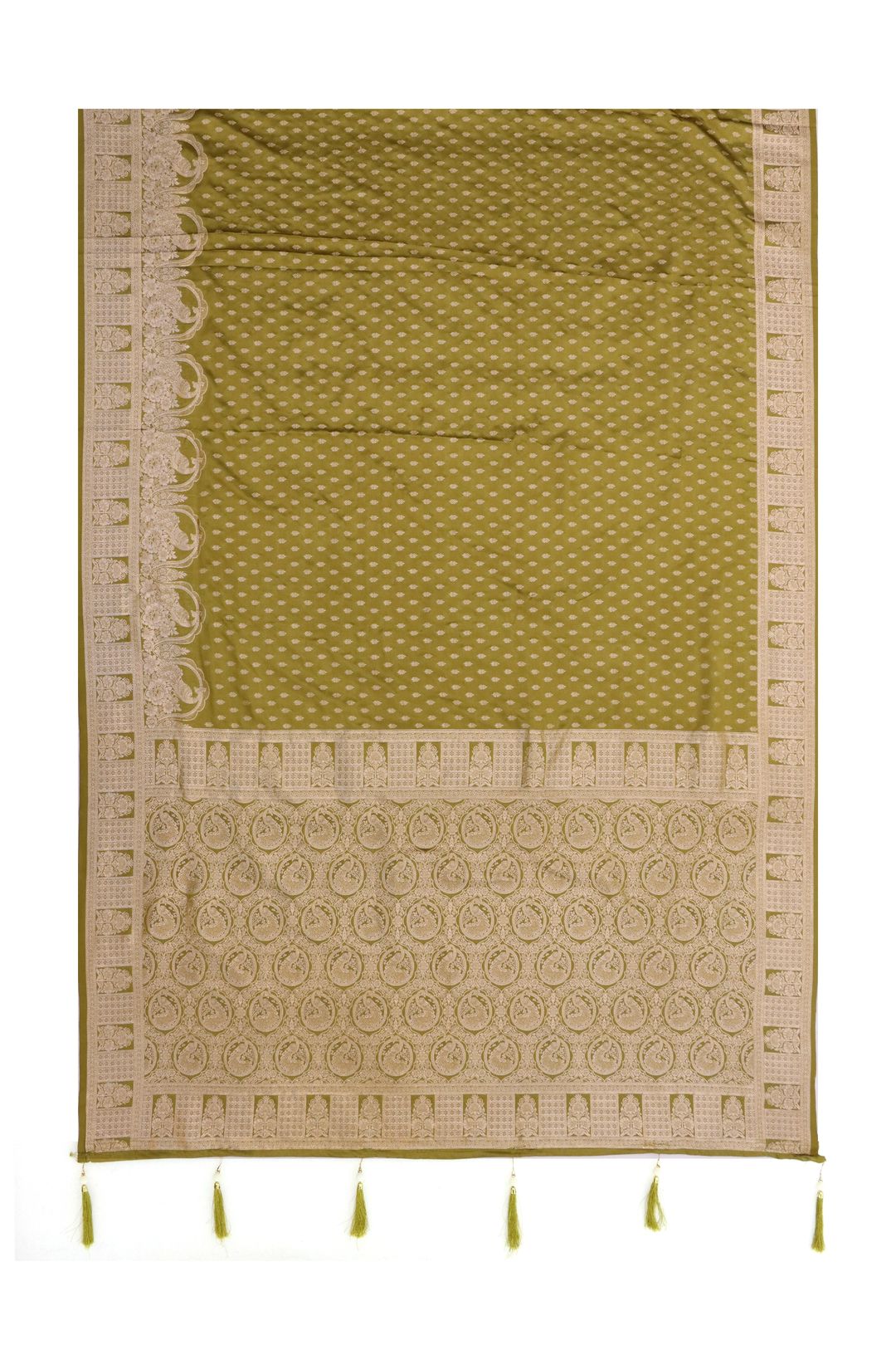 Olive Gold Zari Satin Silk Saree Online for Women
