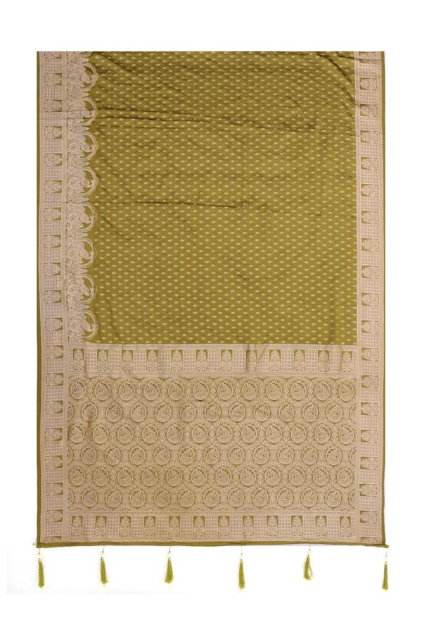 Olive Gold Zari Satin Silk Saree Online for Women