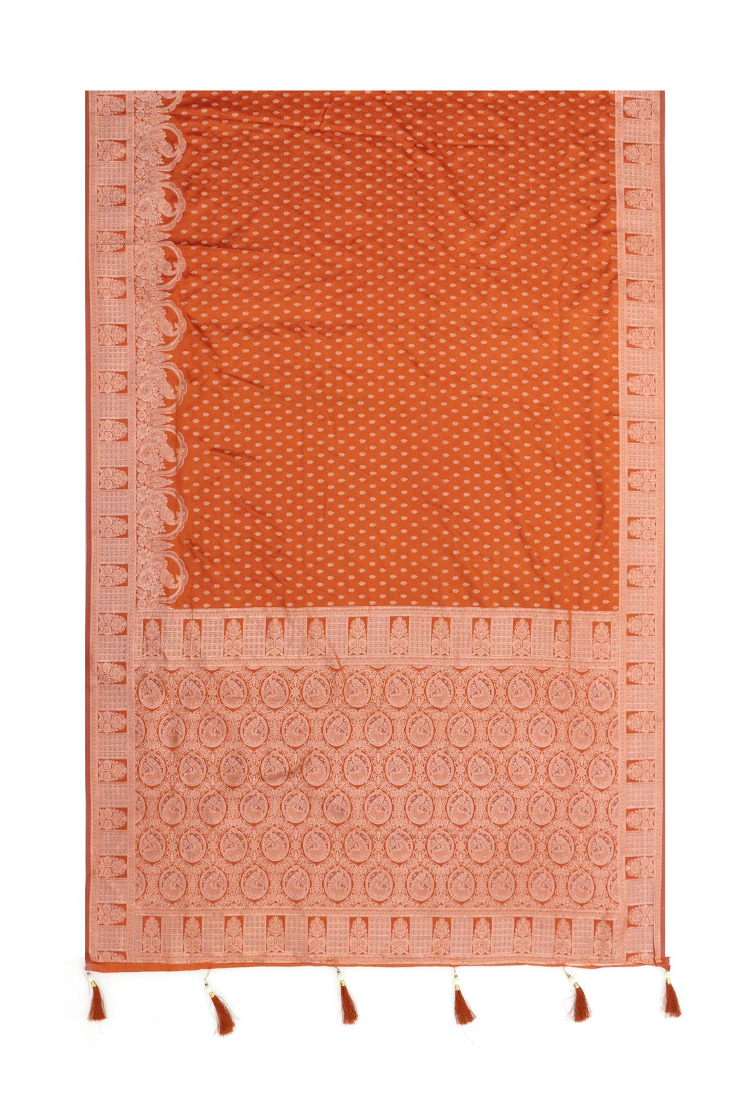 Rust Orange Zari Satin Silk Saree with Jacquard Border