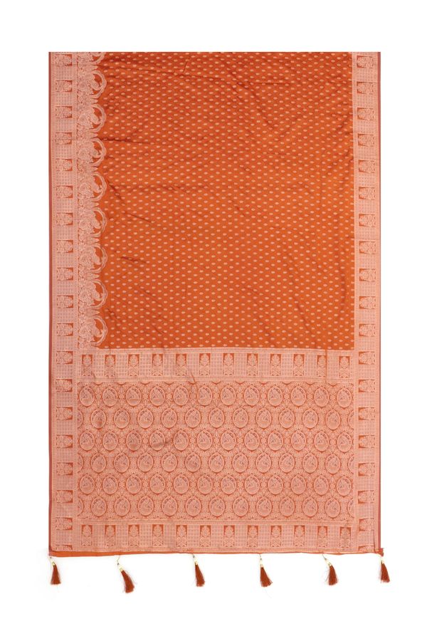 Rust Orange Zari Satin Silk Saree with Jacquard Border