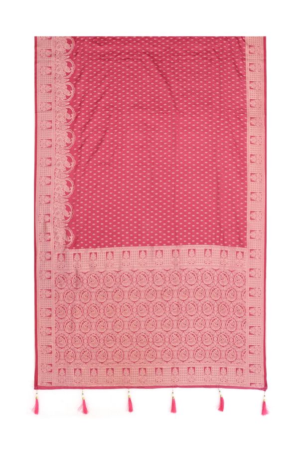 Varnavi Pink Satin Silk Saree with Zari Paisley Weaving