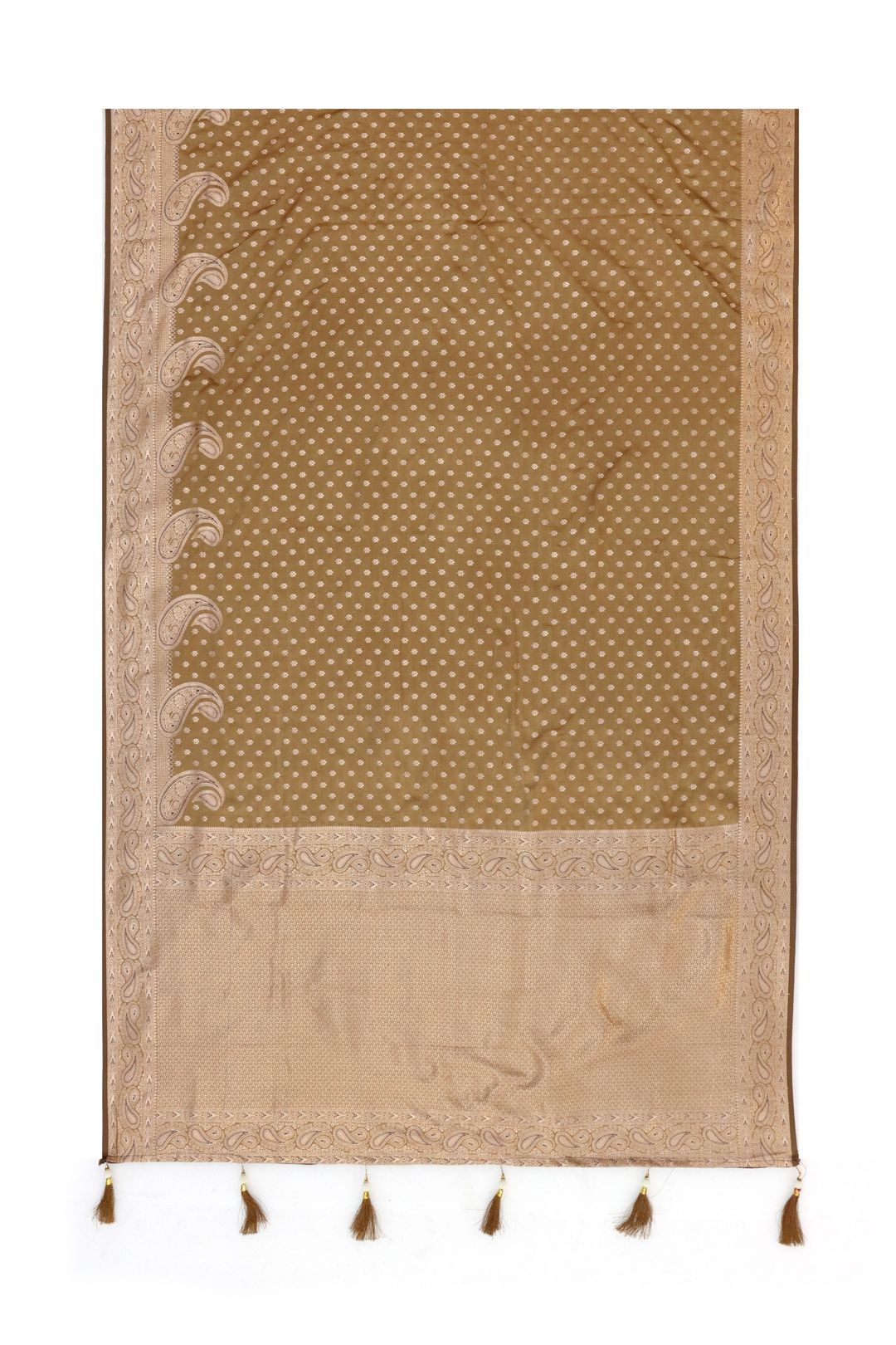 Mocha Brown Satin Silk Saree with Paisley Zari Border