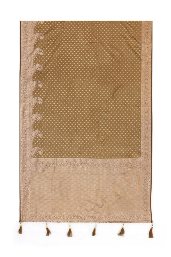 Mocha Brown Satin Silk Saree with Paisley Zari Border