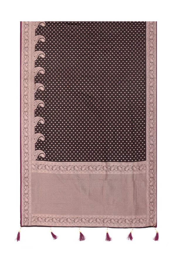 Varnavi Maroon Satin Silk Saree with Zari Paisley Border