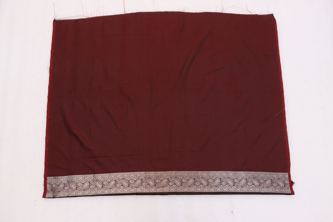 Varnavi Maroon Satin Silk Saree with Zari Paisley Border