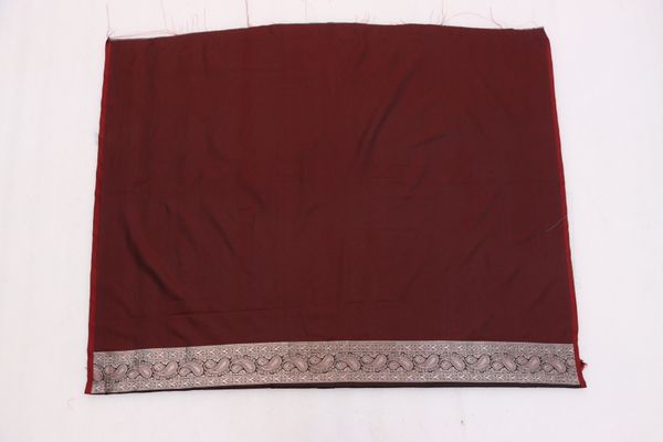 Varnavi Maroon Satin Silk Saree with Zari Paisley Border