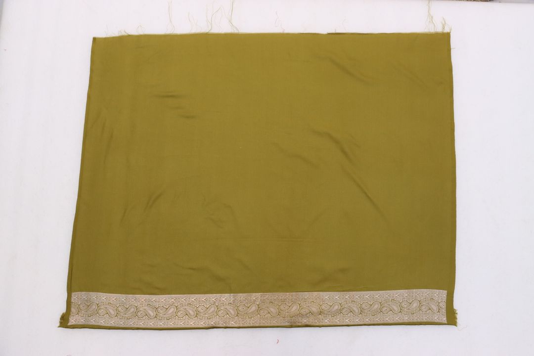 Varnavi Mehndi Green Satin Silk Saree with Golden Zari Paisley Work