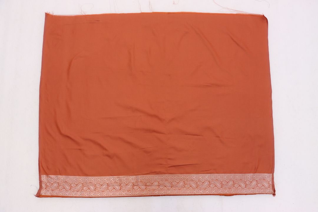 Varnavi Rust Orange Satin Silk Saree with Golden Zari Paisley Border