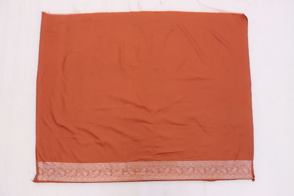 Varnavi Rust Orange Satin Silk Saree with Golden Zari Paisley Border