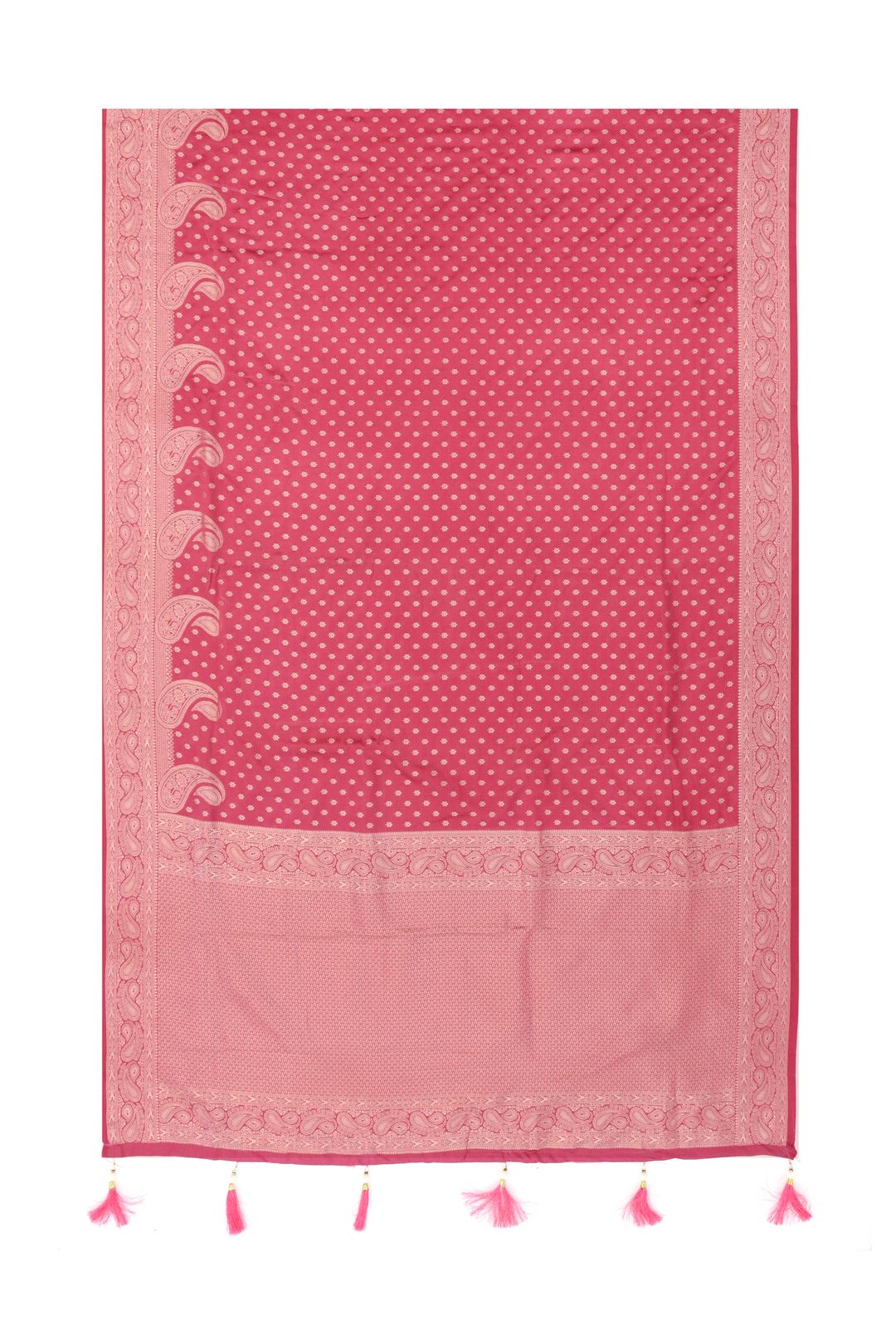 Varnavi Dusty Rose Pink Satin Silk Saree with Zari Paisley Border
