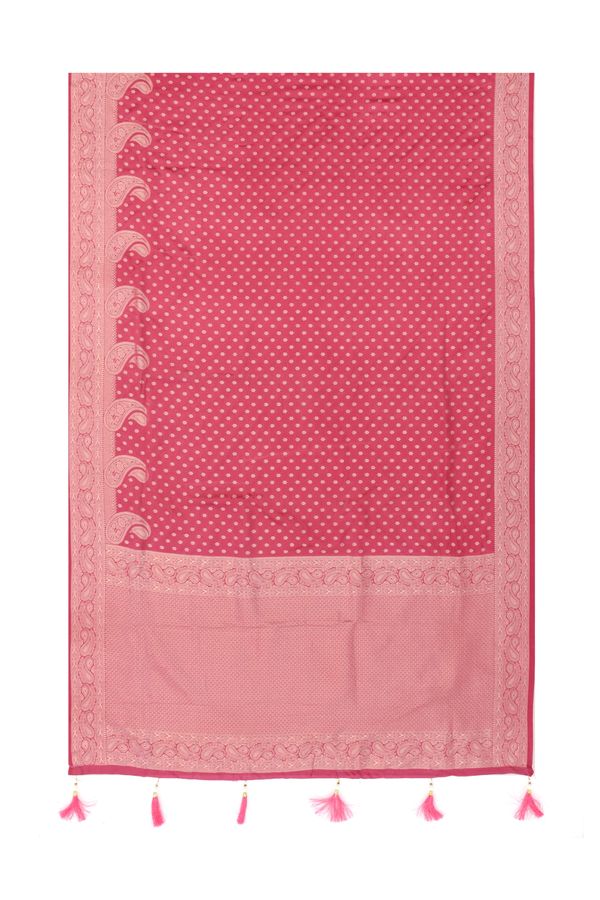 Varnavi Dusty Rose Pink Satin Silk Saree with Zari Paisley Border