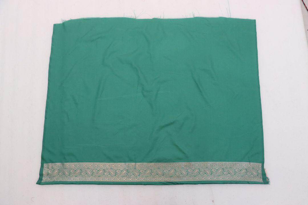 Varnavi Rama Green Satin Silk Saree with Golden Zari Paisley Border