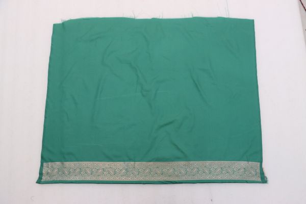 Varnavi Rama Green Satin Silk Saree with Golden Zari Paisley Border