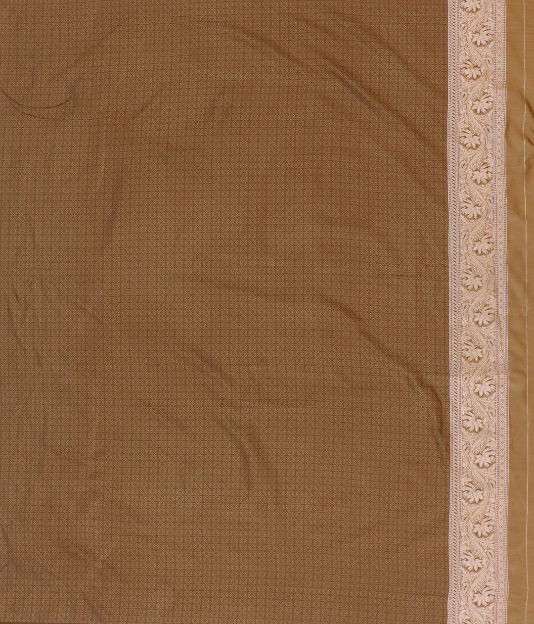 Varnavi Mocha Brown Satin Silk Saree with Rose Gold Floral Border