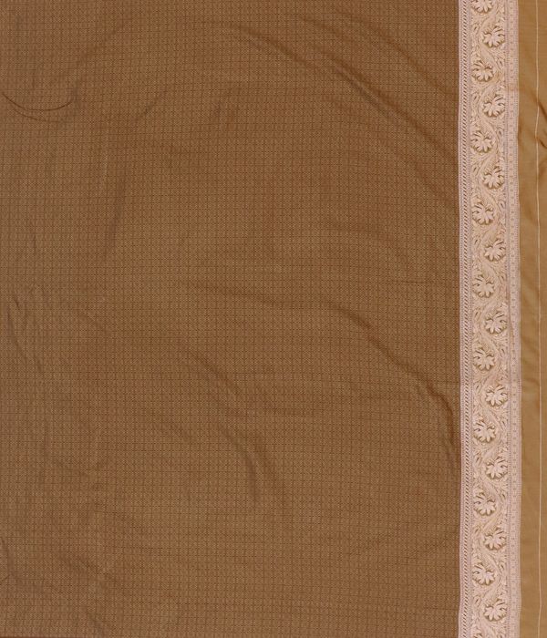 Varnavi Mocha Brown Satin Silk Saree with Rose Gold Floral Border
