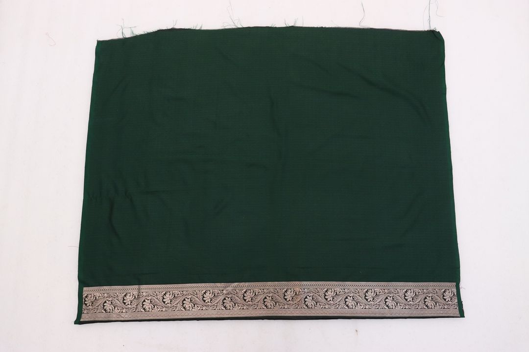 Dark Green Satin Silk Saree with Antique Gold Zari Work