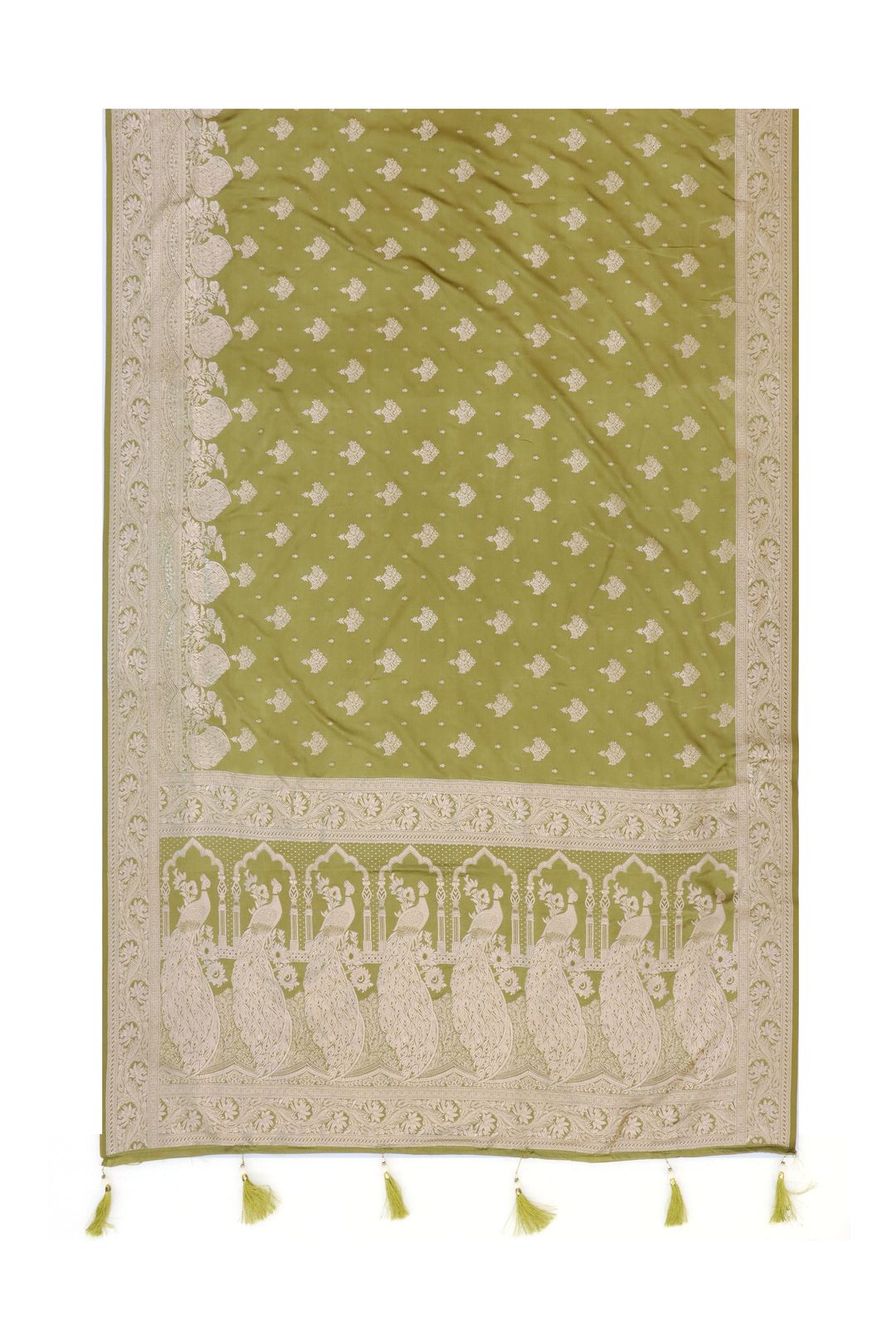Varnavi Mehndi Green Jacquard Saree with Peacock Zari Border