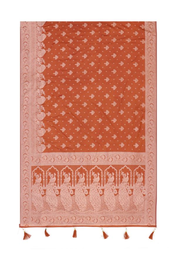 Varnavi Rust Orange Saree with Peacock Jacquard Border