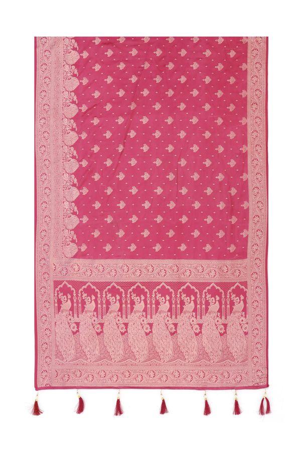Varnavi Rani Pink Satin Silk Saree with Zari Jacquard Border