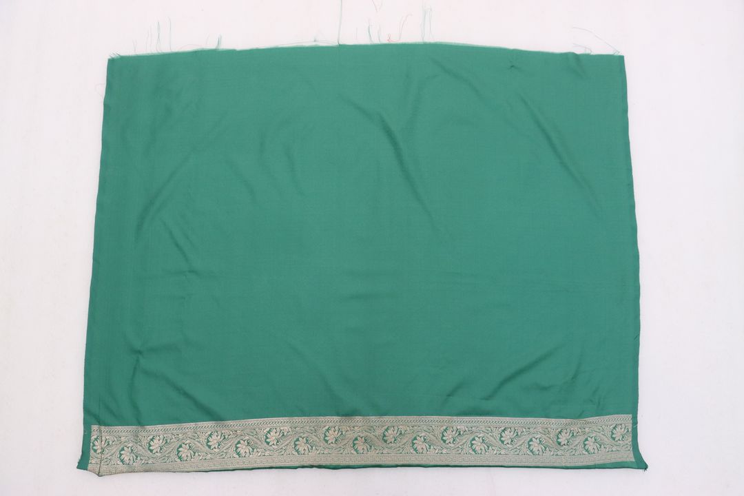 Emerald Green Satin Silk Saree with Golden Zari Jacquard Border