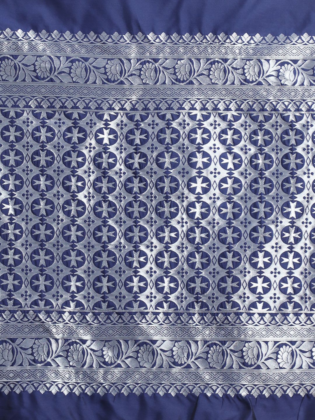 Varnavi Navy Blue Banarasi Soft Silk Saree with Silver Zari Border