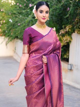 Rani Pink Banarasi Soft Silk Saree with Paisley Motifs
