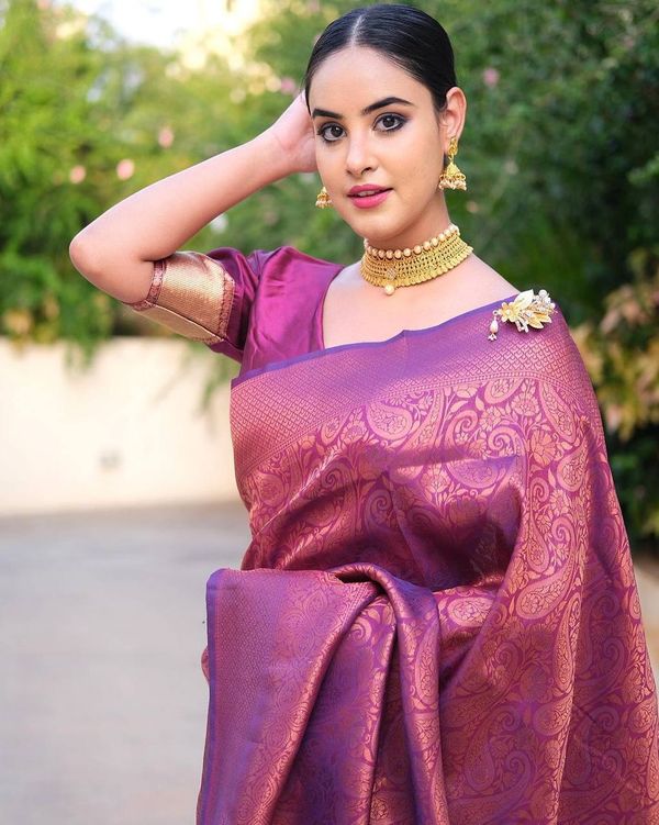Rani Pink Banarasi Soft Silk Saree with Paisley Motifs