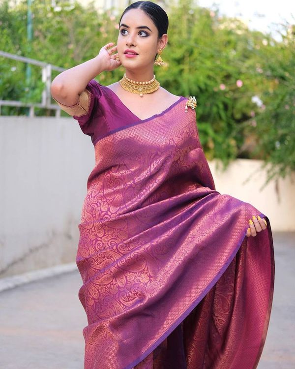 Rani Pink Banarasi Soft Silk Saree with Paisley Motifs