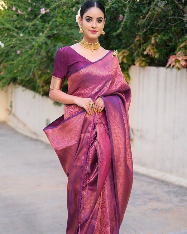 Rani Pink Banarasi Soft Silk Saree with Paisley Motifs