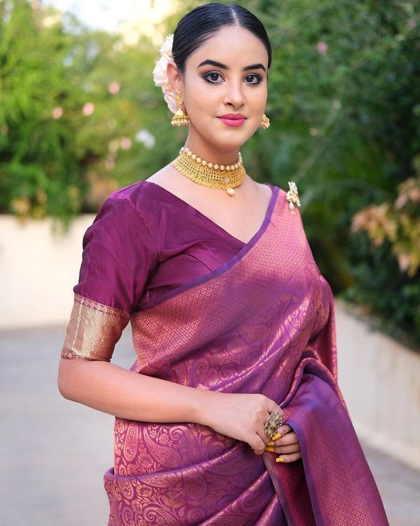 Rani Pink Banarasi Soft Silk Saree with Paisley Motifs