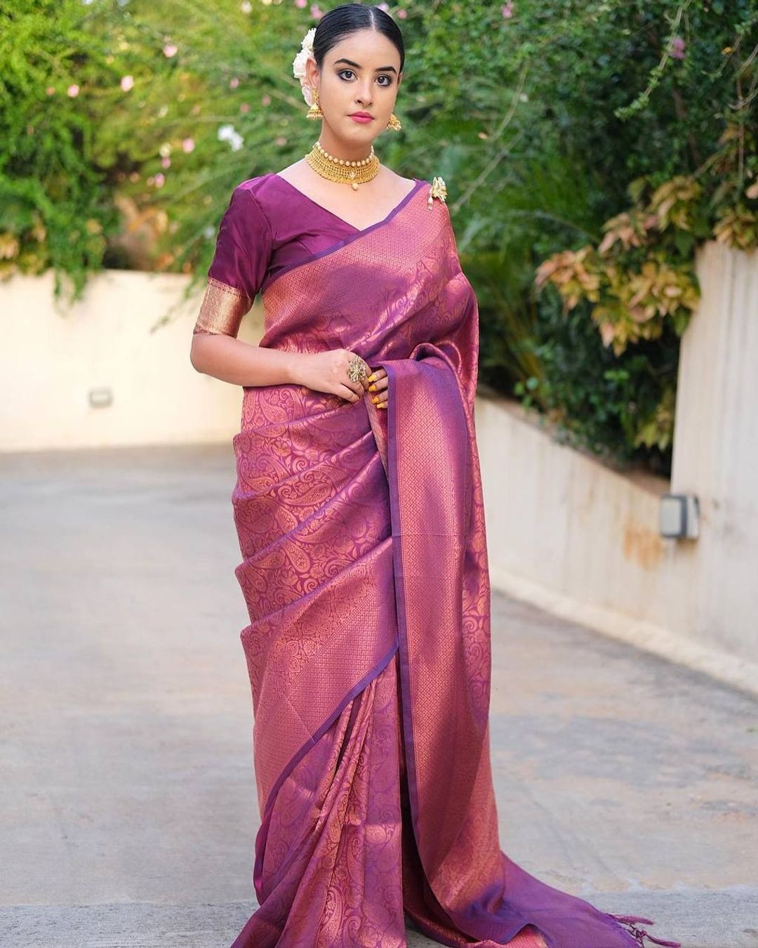 Rani Pink Banarasi Soft Silk Saree with Paisley Motifs