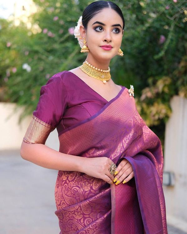Rani Pink Banarasi Soft Silk Saree with Paisley Motifs