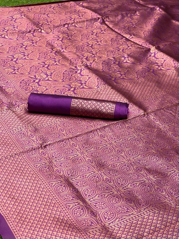 Rani Pink Banarasi Soft Silk Saree with Paisley Motifs
